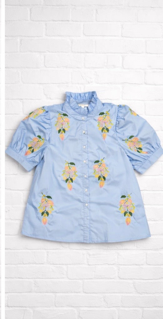 T29879 EMBROIDERED BUTTON DOWN TOP