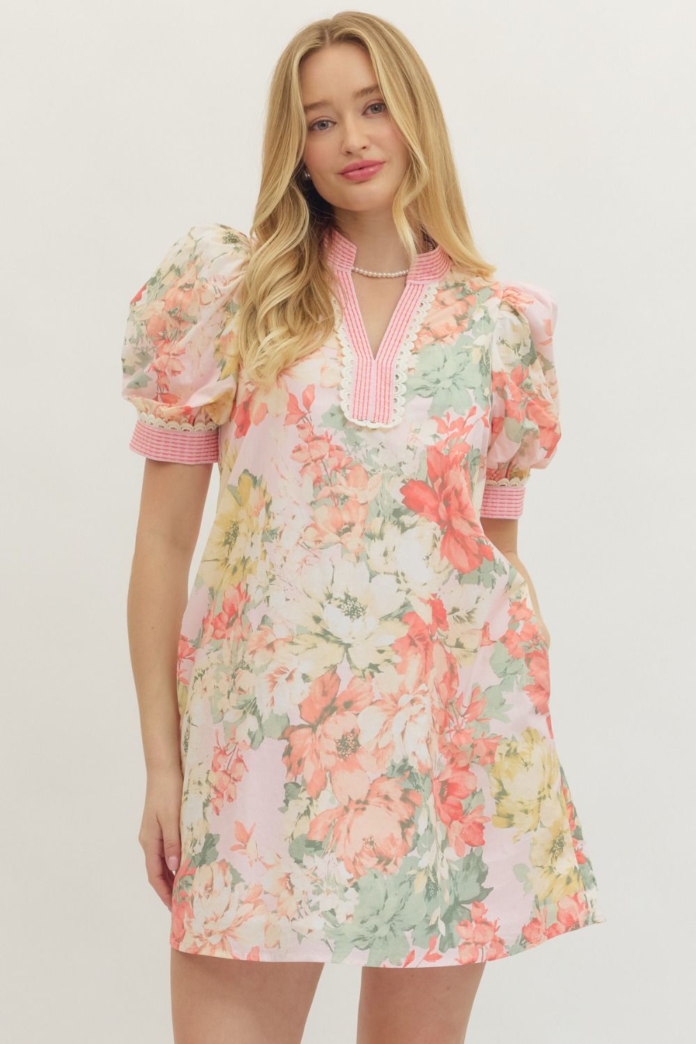 D29212 Floral puff sleeve mini dress