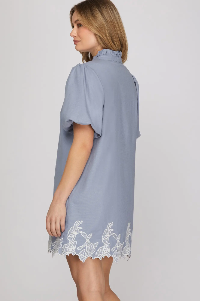SHE & SKY BUBBLE SLEEVE LACE BOTTOM MINI DRESS