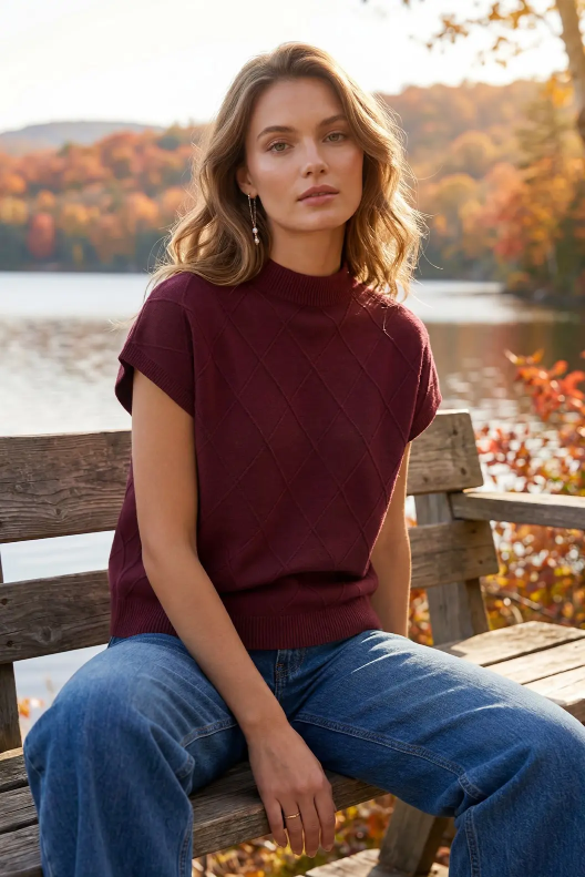 SHE & SKY DROP SHOULDER MOCK NECK SWEATER VEST