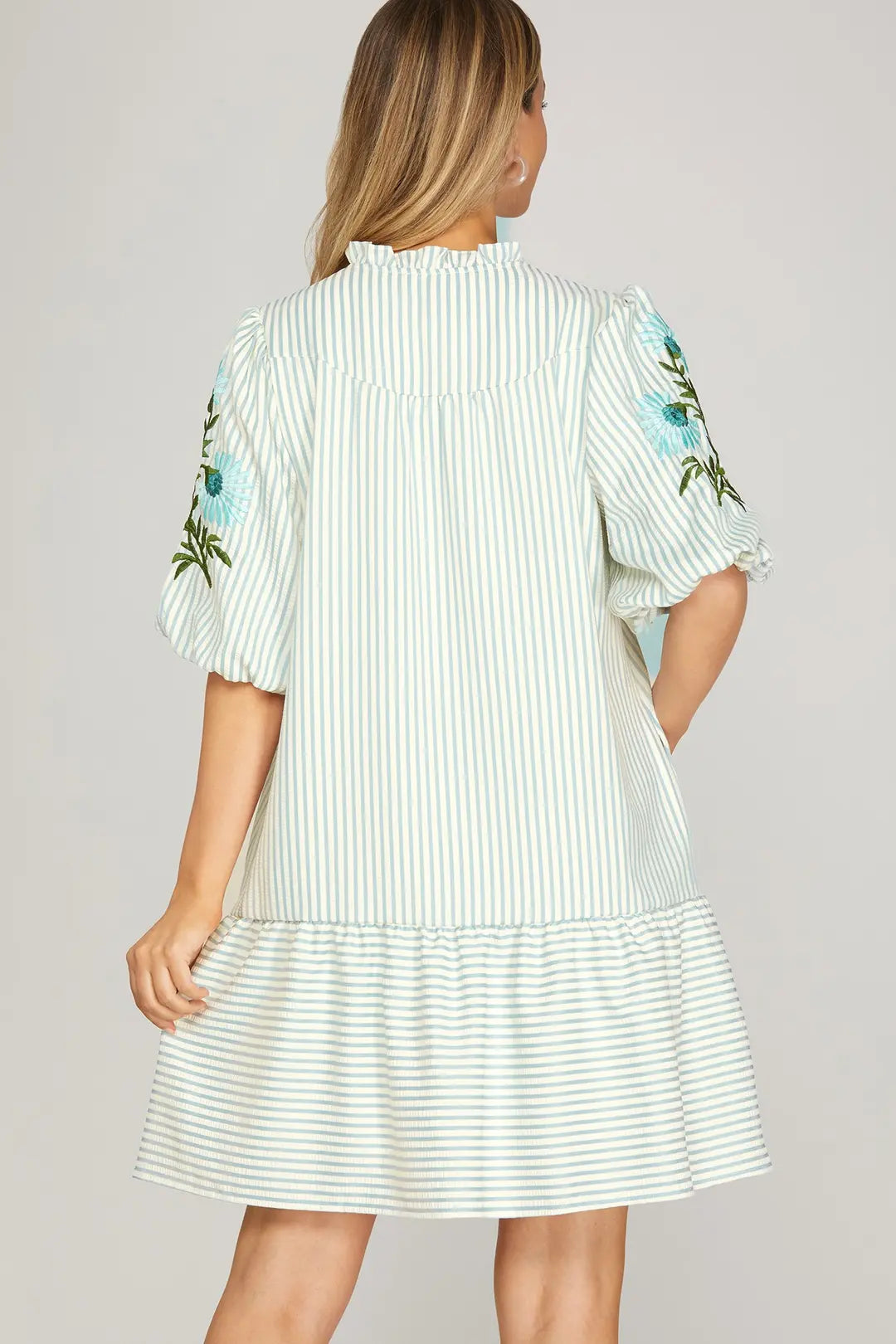 ST1172 1/2 SLEEVE EMBROIDERED DRESS