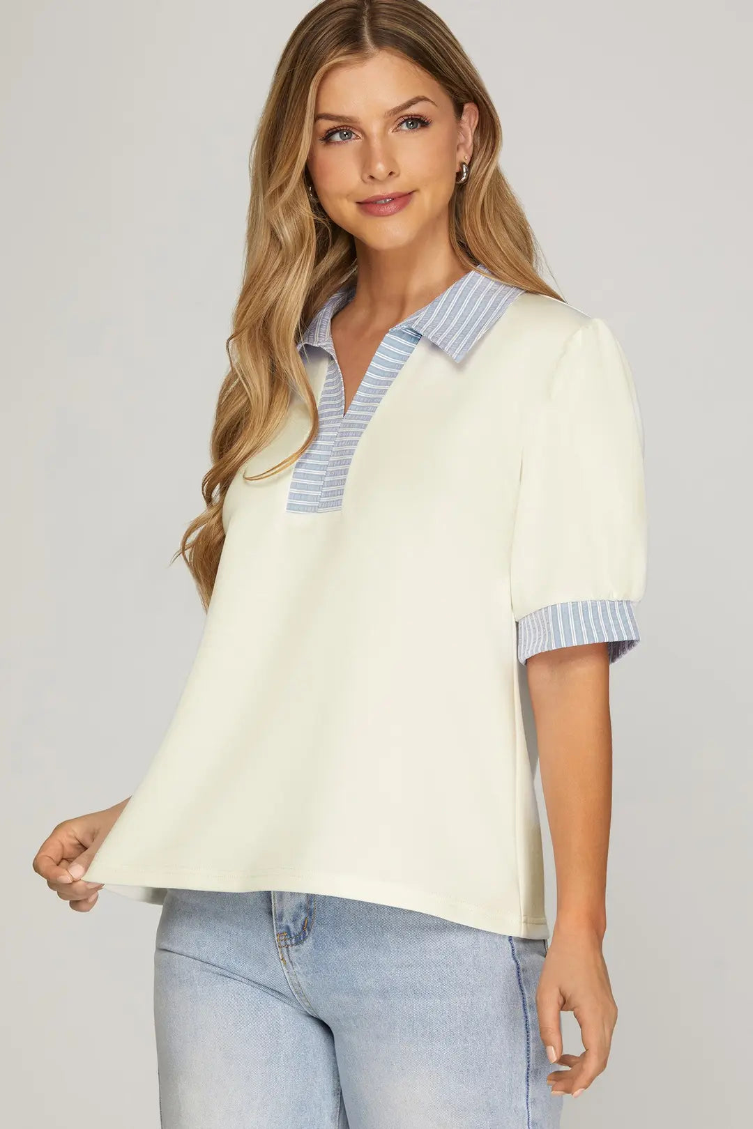ST1278 COLLARED SHORT SLEEVE TOP