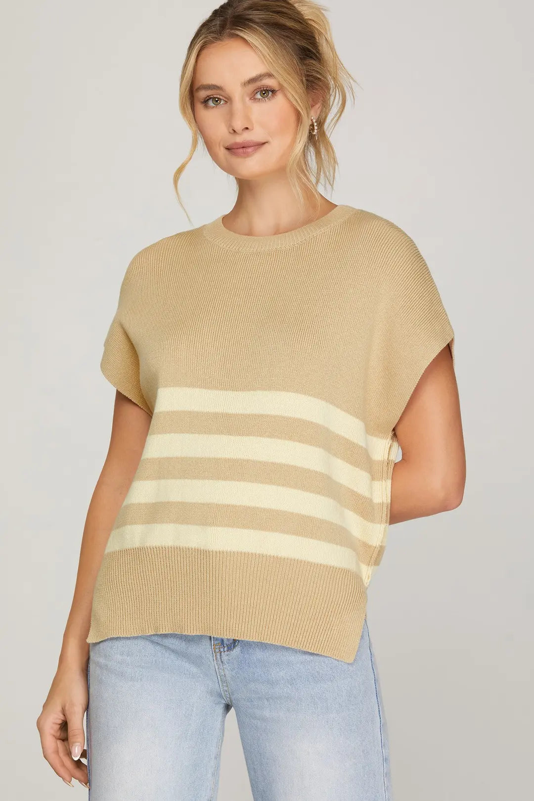 SY9880 DROP SHOULDER STRIPED SWEATER