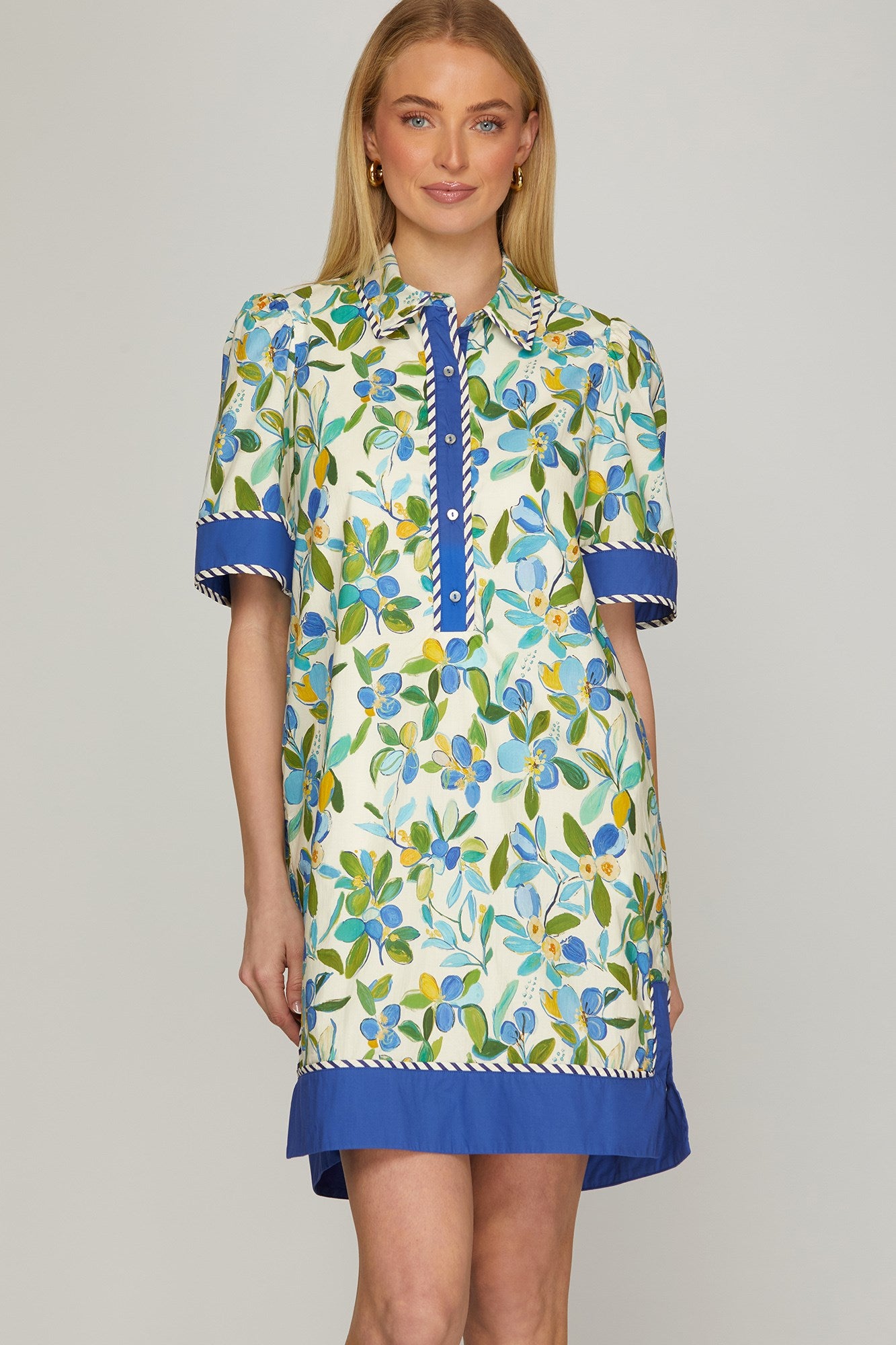 ST1162 COLLARED BUTTON DOWN FLORAL DRESS