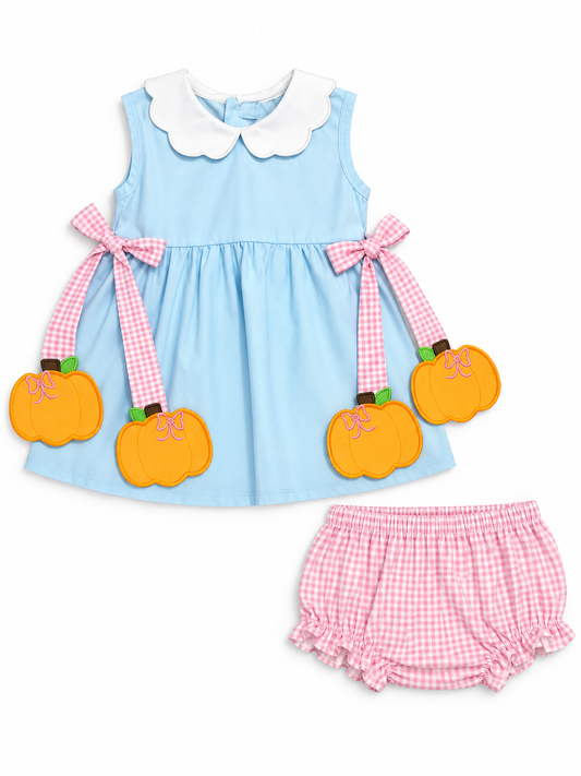 Light Blue Pumpkin Side Tie Bloomer Set