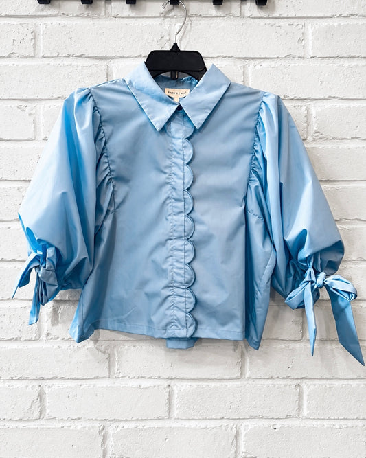 T30383 Scallop Edge Button Up 3\4 Sleeve Blouse