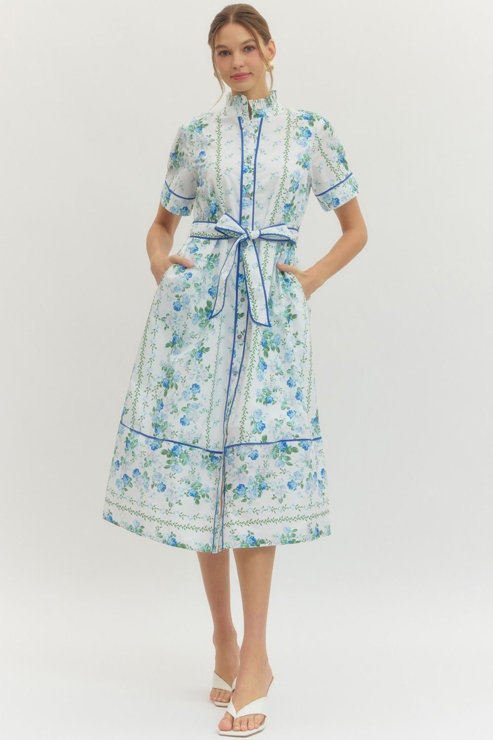 D29321 FLORAL MIDI DRESS TIE WAIST