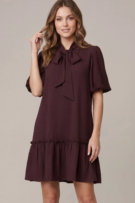 SHE & SKY BOW NECK MINI DRESS