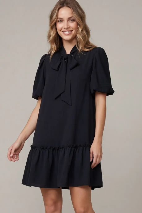 SHE & SKY BOW NECK MINI DRESS