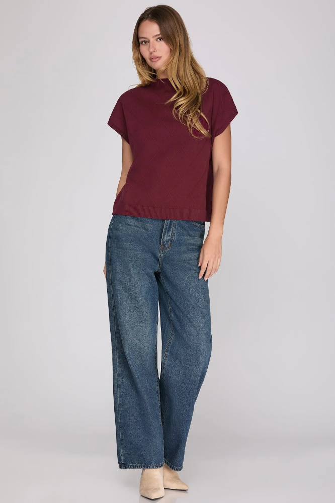 SHE & SKY DROP SHOULDER MOCK NECK SWEATER VEST