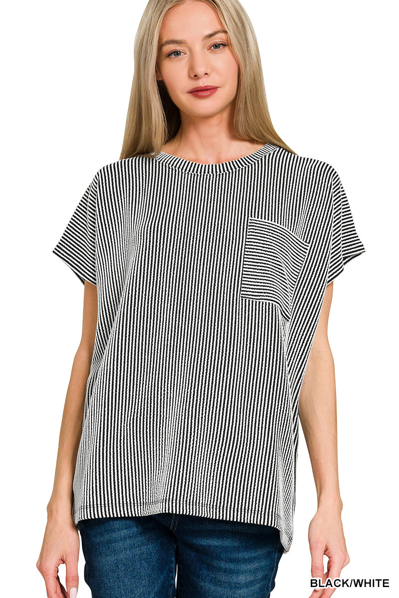 RTL-8567Y RIBBED POCKET BOXY TEE