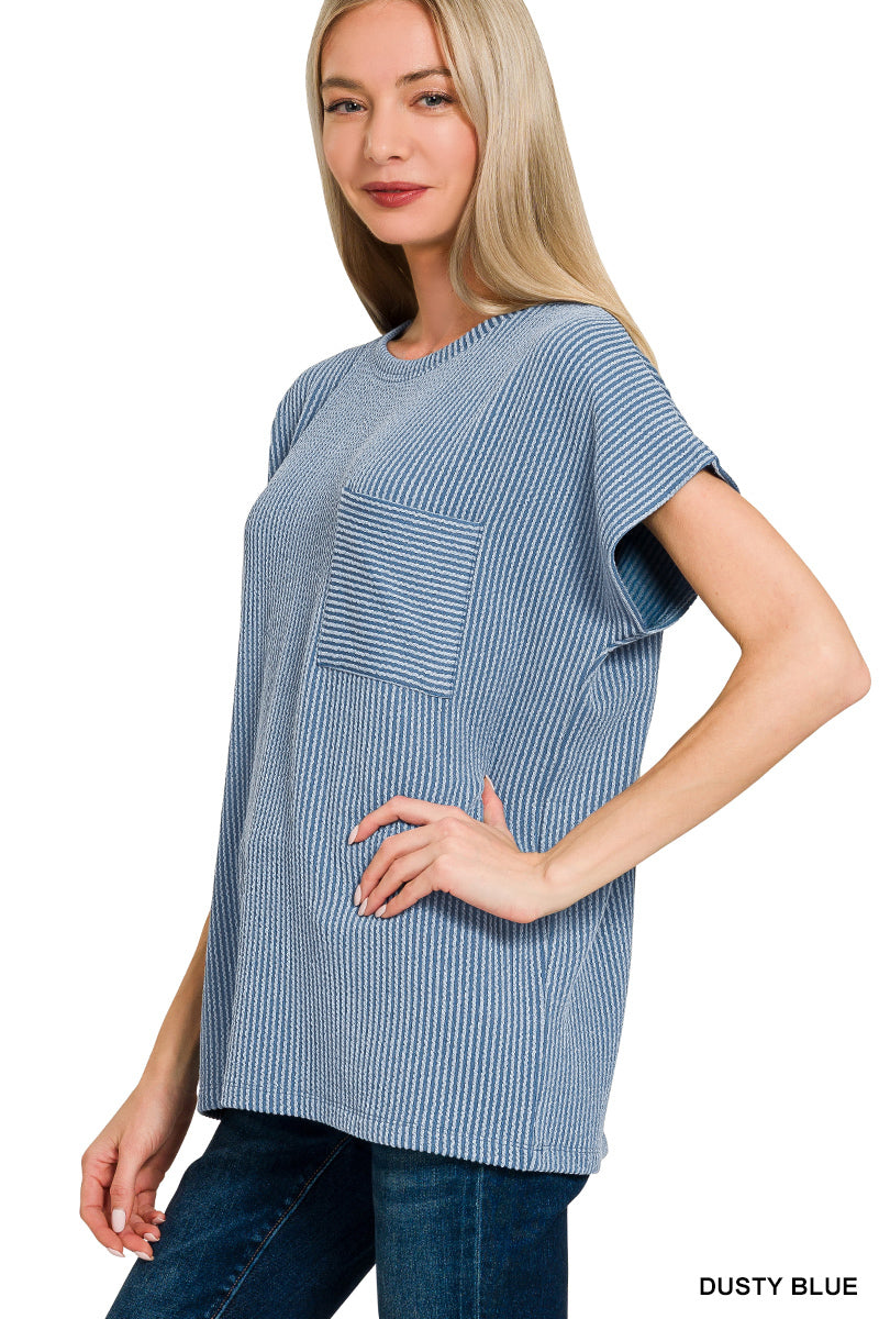 RTL-8567Y RIBBED POCKET BOXY TEE
