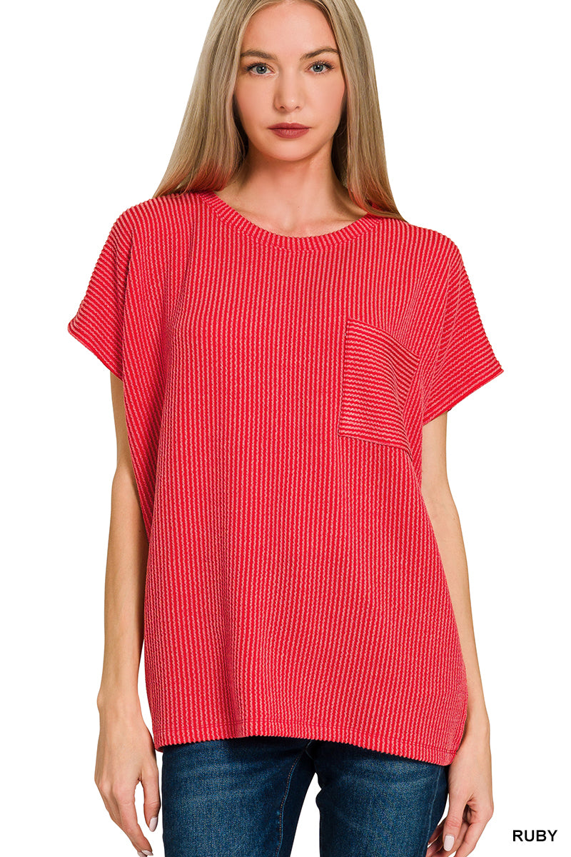 RTL-8567Y RIBBED POCKET BOXY TEE