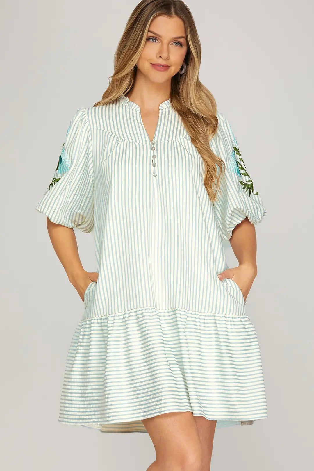 ST1172 1/2 SLEEVE EMBROIDERED DRESS