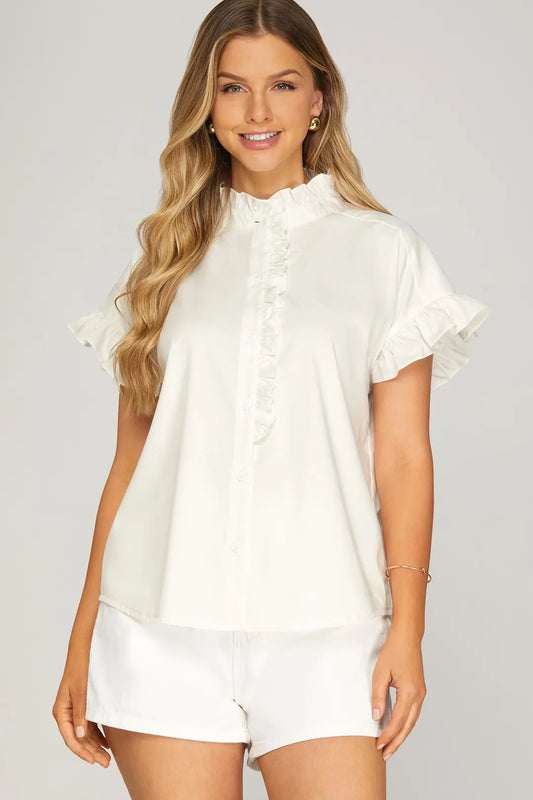 ST1261 DROP SHOULDER RUFFLE NECK
