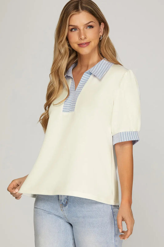 ST1278 COLLARED SHORT SLEEVE TOP
