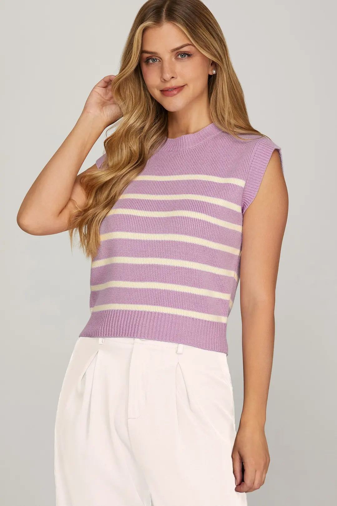 SY9133R SLEEVELESS STRIPED SWEATER TOP