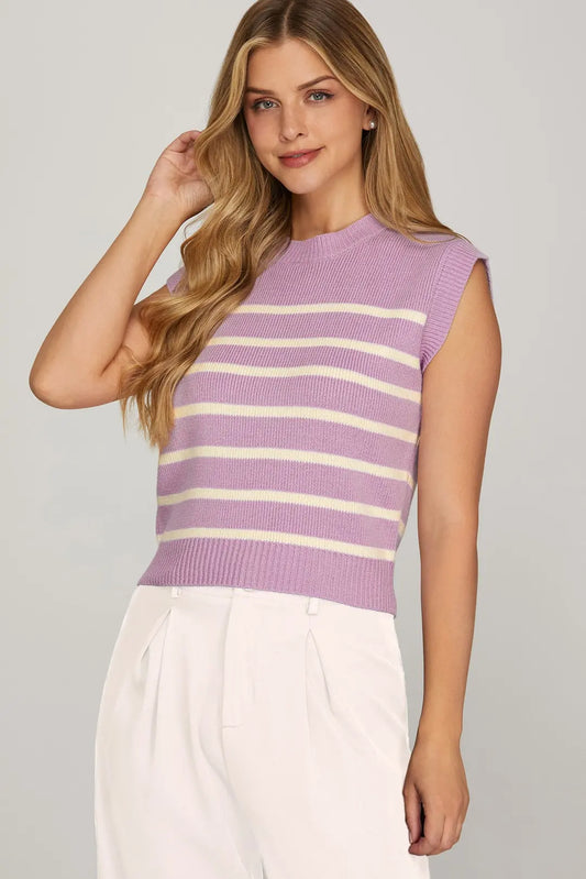 SY9133R SLEEVELESS STRIPED SWEATER TOP
