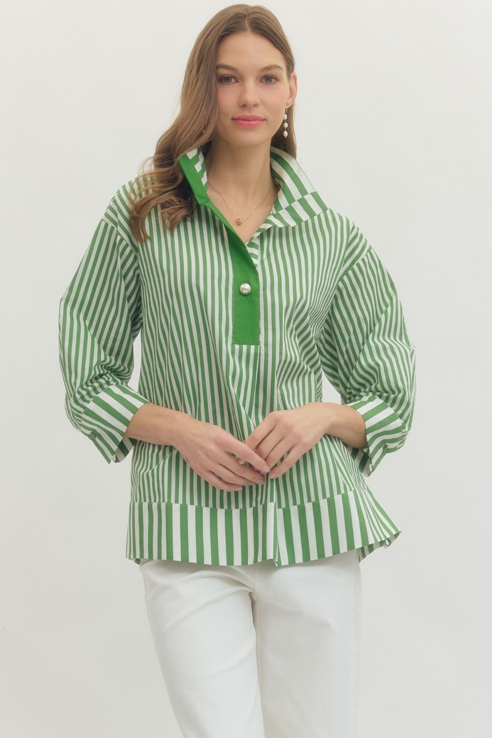 T28659 Stripped Single  Pearl Button Shirt