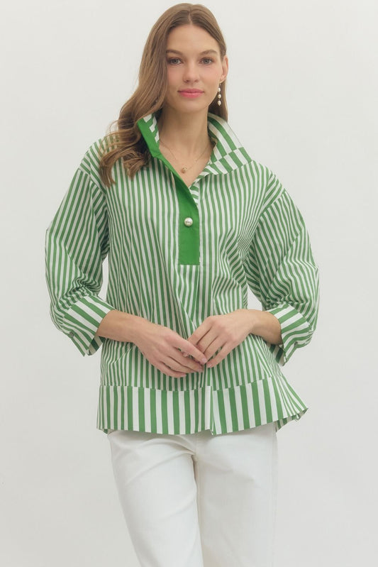 T28659 Stripped Single  Pearl Button Shirt