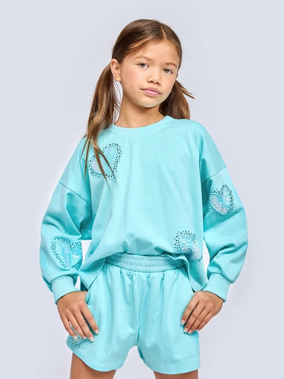 RHINESTONE SWEATSHIRT SET W/SEQUIN HEART