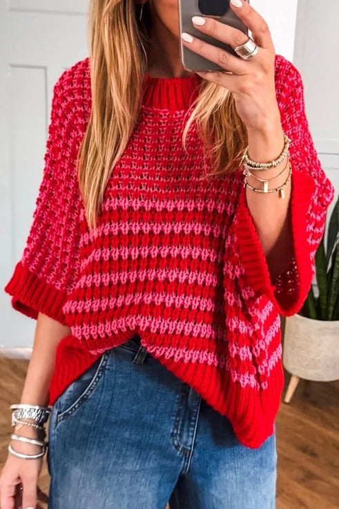 Valentine Color Block 3/4 Draped Sleeve Sweater