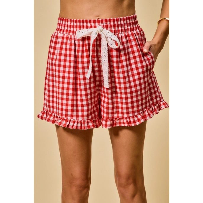 RUFFLED BOTTOM DETAIL PLAID SHORTS