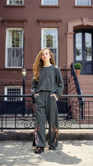SEQUIN BOW SWEATSHIRT PANTS SET